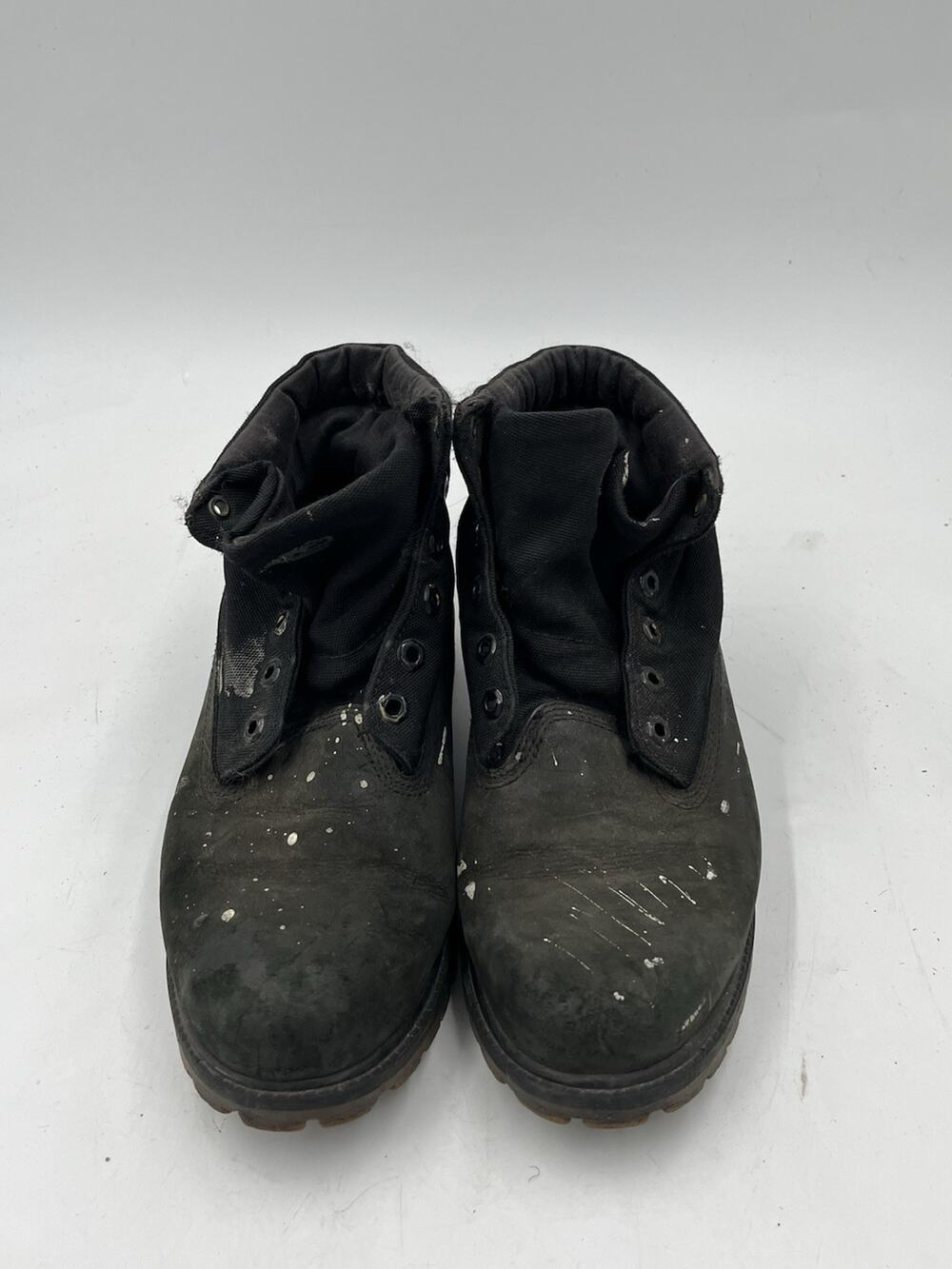 Timberland Mens Black Roll Top Leather Boots Size 8 Lace Up Work Boots